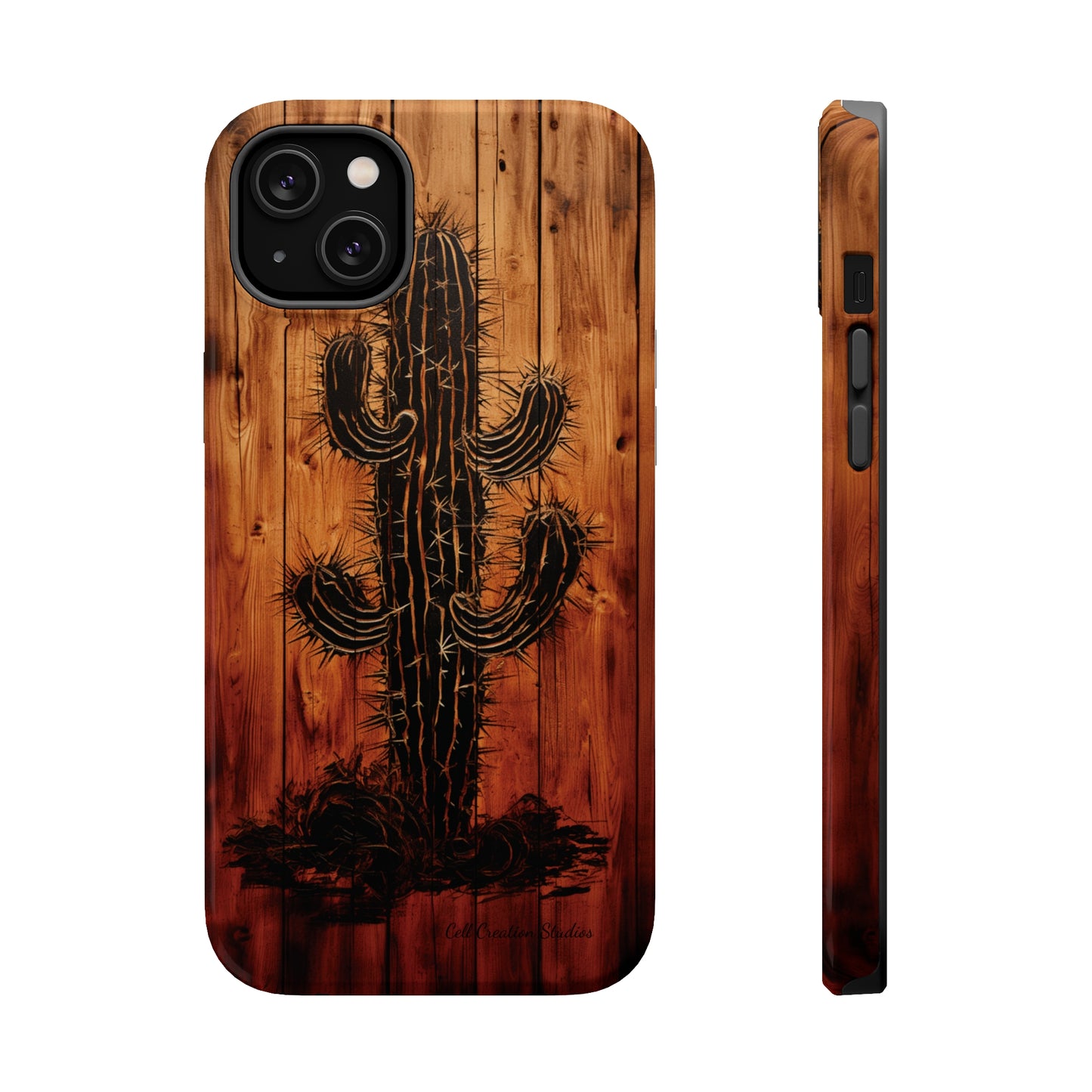 "Desert Vibes Cactus Burnt Wood Design" Phone Case -MagSafe Tough Cases