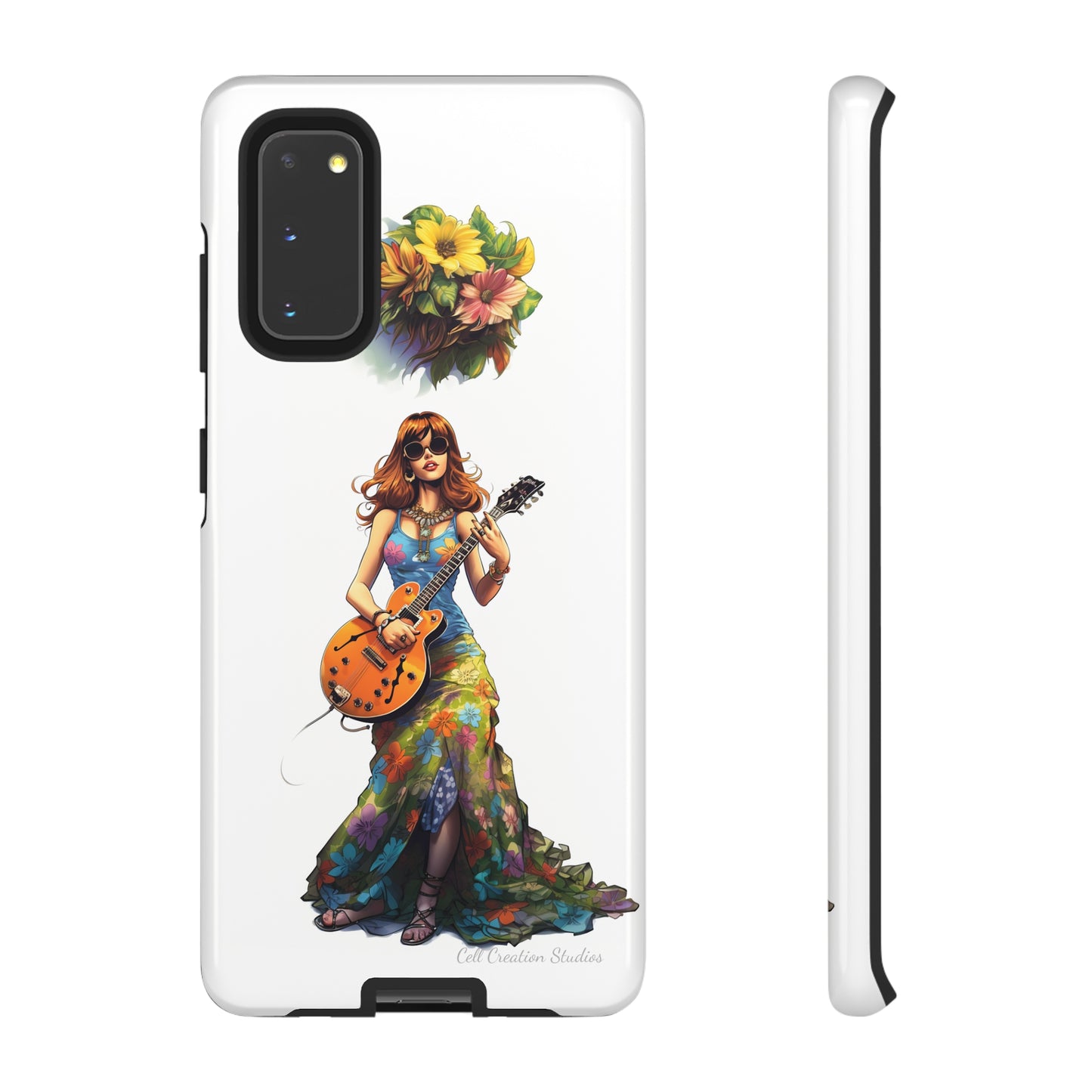 Introducing the "Hippie Chick Groove" Cell Phone Case – Retro Vibes and Musical Delight -Tough Cases