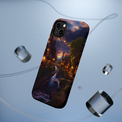 Introducing the "Riverside Serenity" Cell Phone Case – Embrace Peace with a Tranquil Town and Flowing River -MagSafe Tough Cases