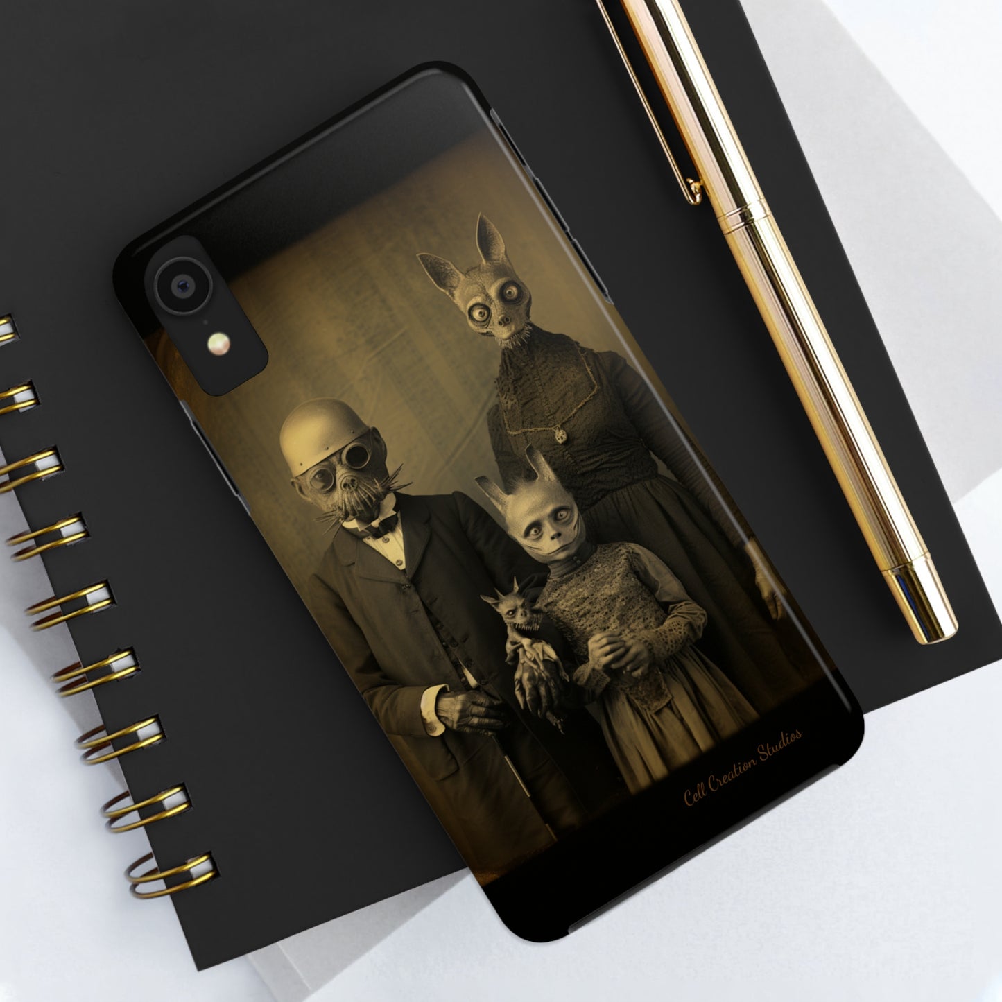 Introducing the "Vintage Odd Creatures" Cell Phone Case – Step into the Eerie Charm of a Haunting Family Portrait -Tough Phone Cases