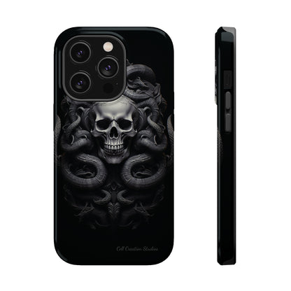 Introducing the "Monochrome Skull and Snakes" Cell Phone Case – A Bold Statement -MagSafe Tough Cases