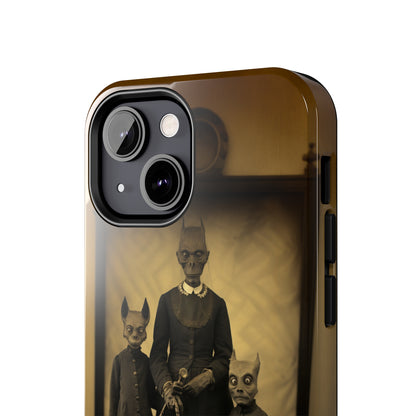 Introducing the "Vintage Odd Creatures" Cell Phone Case – Step into the Eerie Charm of a Haunting Family Portrait -Tough Phone Cases