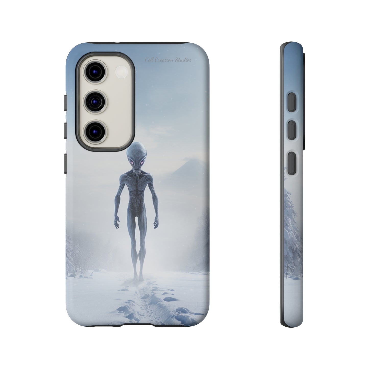 Introducing the "Frosty Extraterrestrial" Cell Phone Case – Embrace Alien Intrigue Amidst the Snowscape -Tough Cases