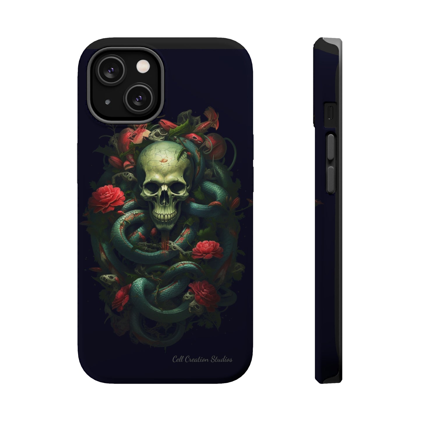 Introducing the "Serpentine Elegance" Cell Phone Case: Where Skulls and Snakes Intertwine -MagSafe Tough Cases