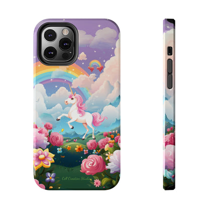 Introducing the "Floral Enchantment" Cell Phone Case – Embrace Your Imagination with a Unicorn in a Field of Flowers -Tough Phone Cases