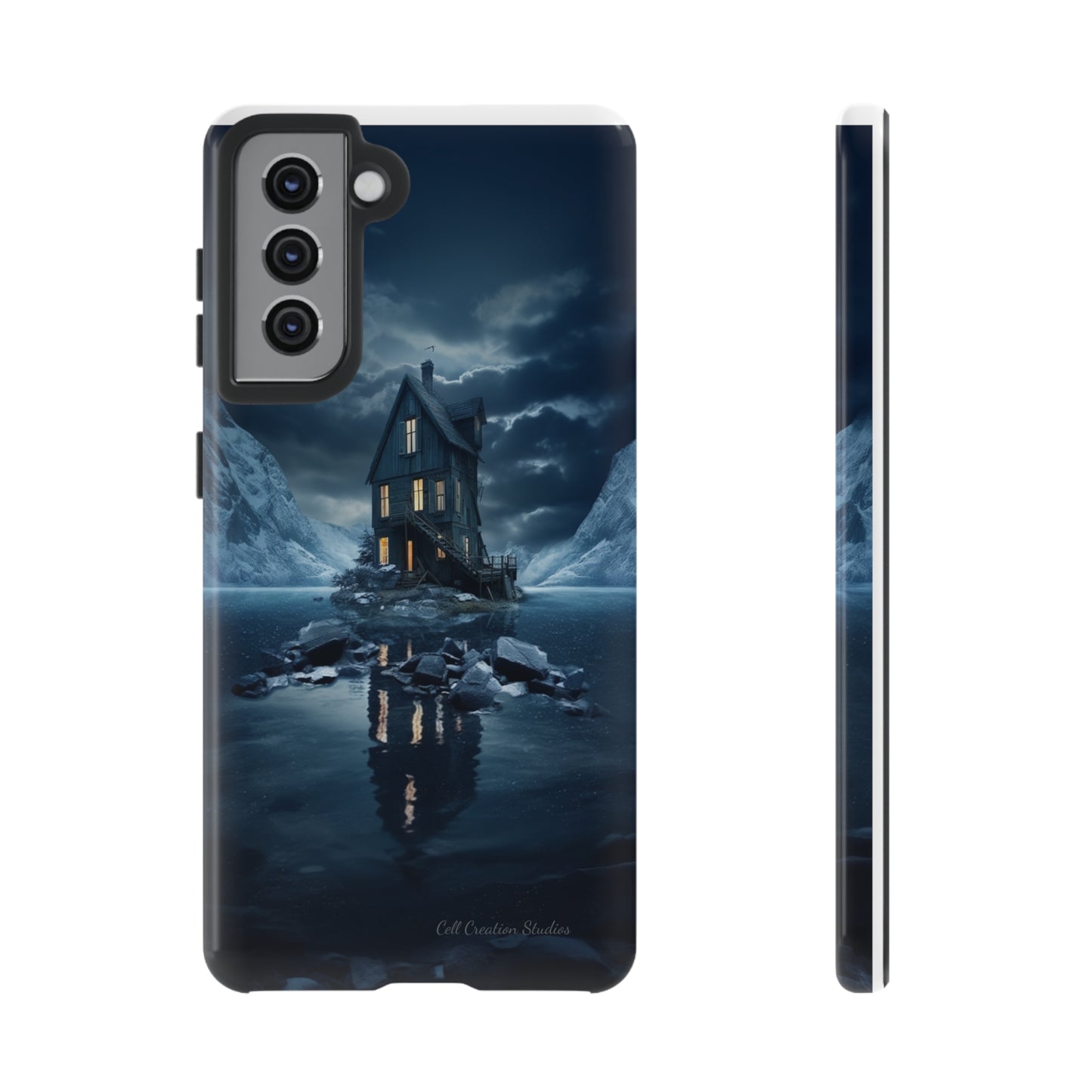 "Mountain Retreat" Winter Lake Cell Phone Cover – Capture the Tranquil Beauty!