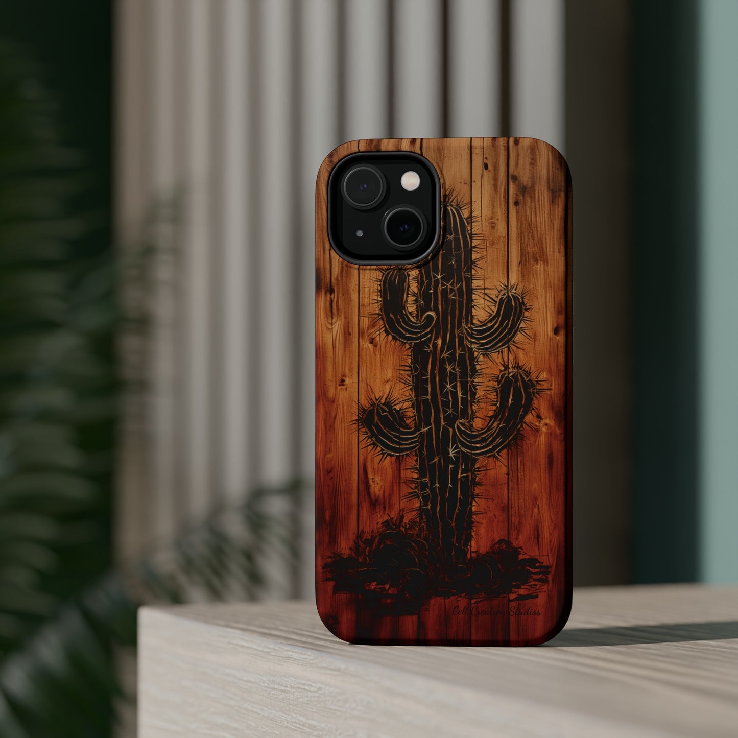 "Desert Vibes Cactus Burnt Wood Design" Phone Case -MagSafe Tough Cases