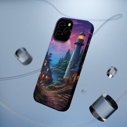 Introducing the "Tranquil Lighthouse Haven" Cell Phone Case – Embrace Serenity with a Picturesque Town and Lighthouse -MagSafe Tough Cases