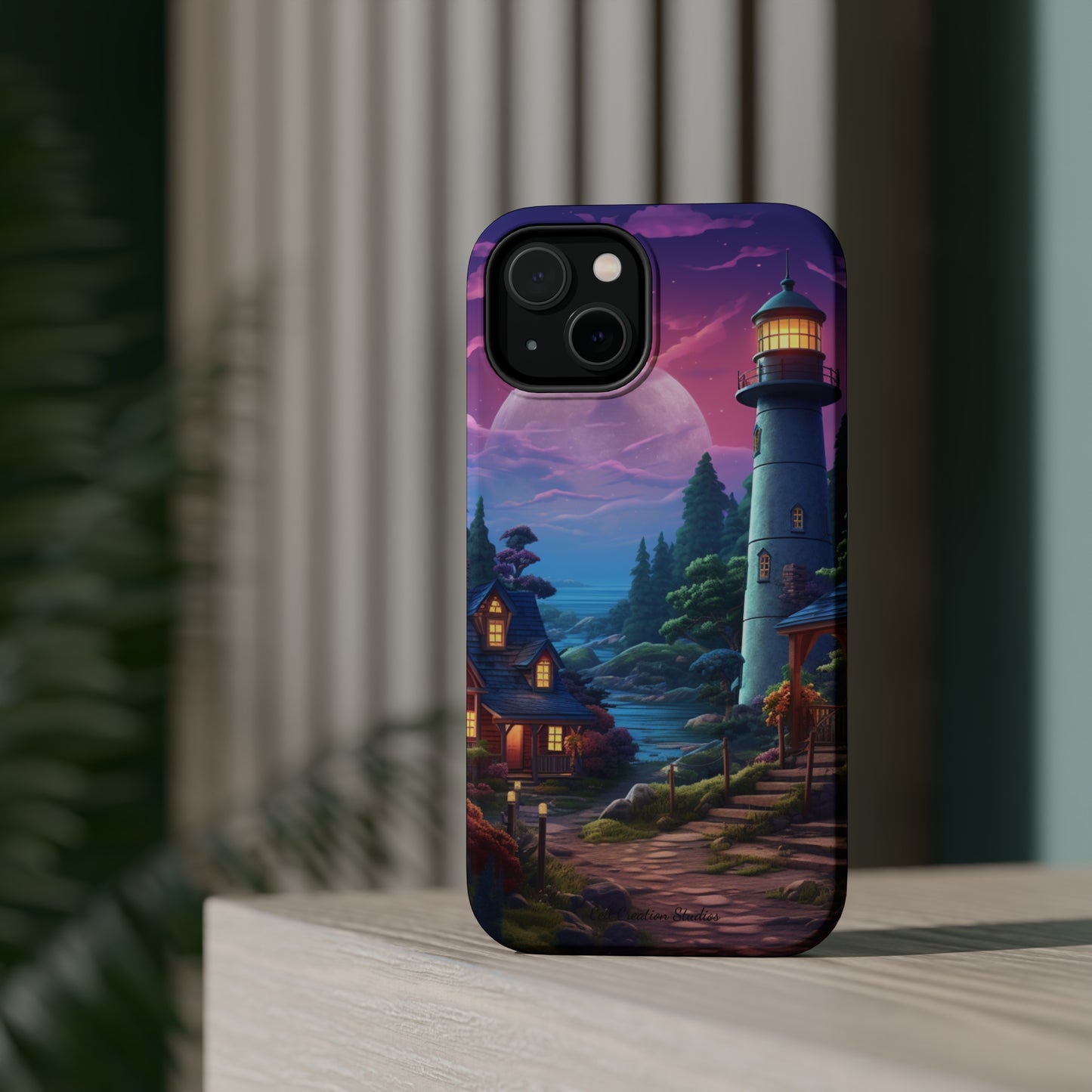 Introducing the "Tranquil Lighthouse Haven" Cell Phone Case – Embrace Serenity with a Picturesque Town and Lighthouse -MagSafe Tough Cases