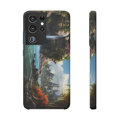 Introducing the "Nature's Cascade" Cell Phone Case – Capture Majestic Beauty with Rock Cliffs and Waterfall! -Snap Cases