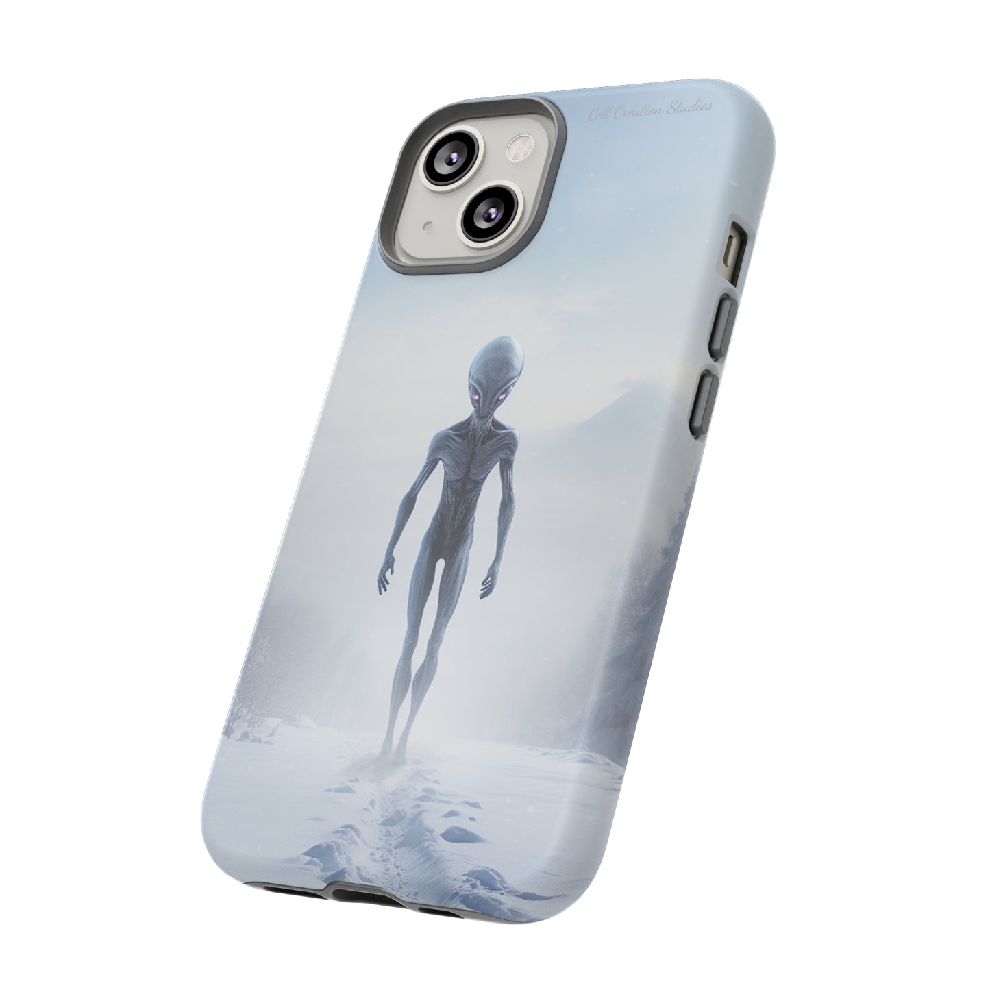 Introducing the "Frosty Extraterrestrial" Cell Phone Case – Embrace Alien Intrigue Amidst the Snowscape -Tough Cases