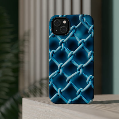 Introducing the "Elegant Chainlink" Cell Phone Case – Embrace Contemporary Style with Blue Chain Link Design -MagSafe Tough Cases