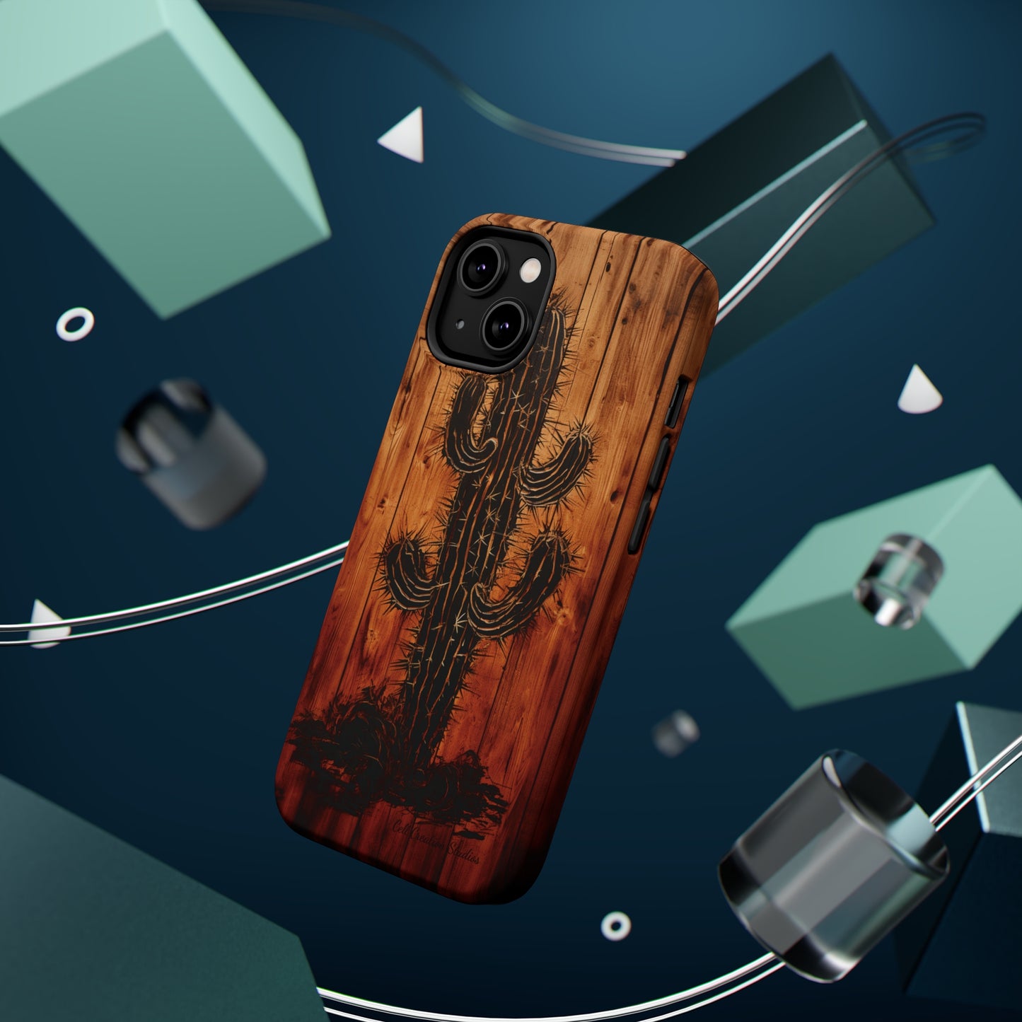 "Desert Vibes Cactus Burnt Wood Design" Phone Case -MagSafe Tough Cases