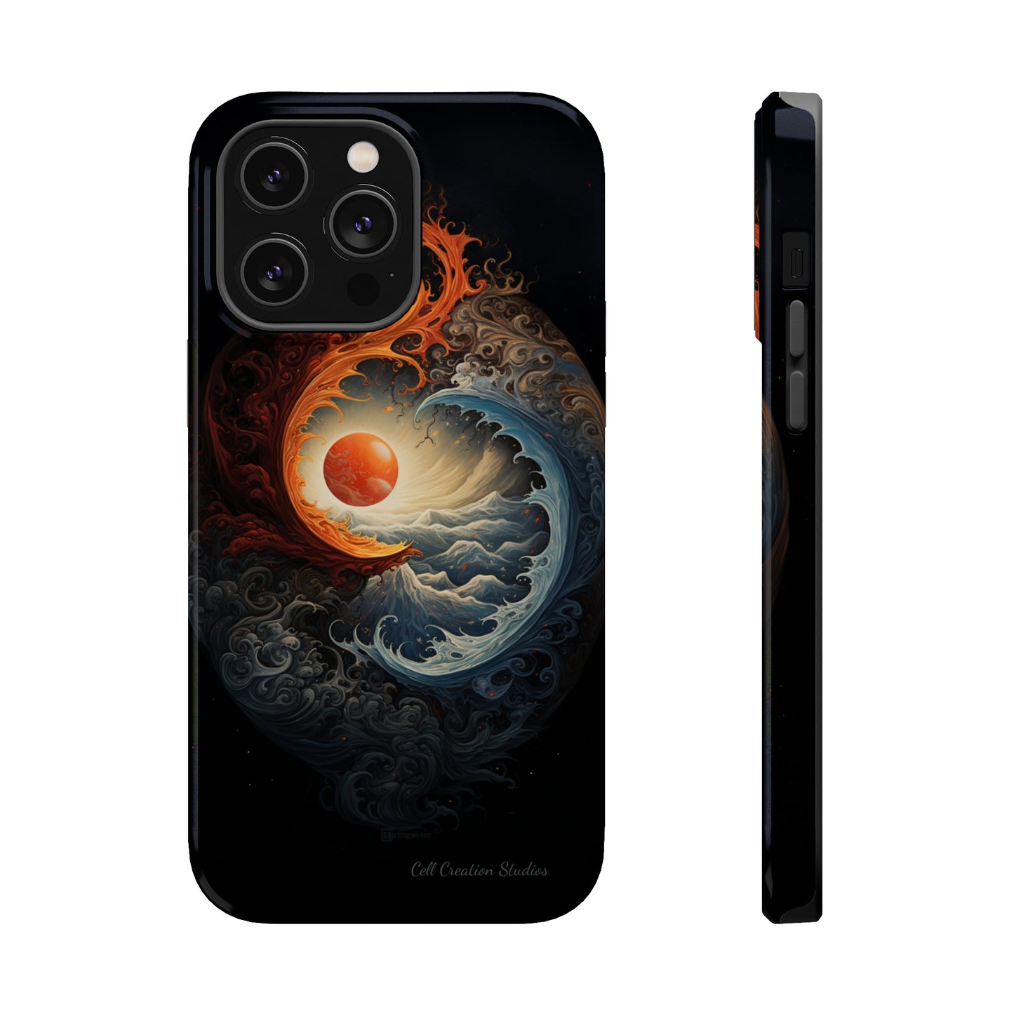 "Dual Elements Clash: Fire and Water Abstract" Phone Case -MagSafe Tough Cases