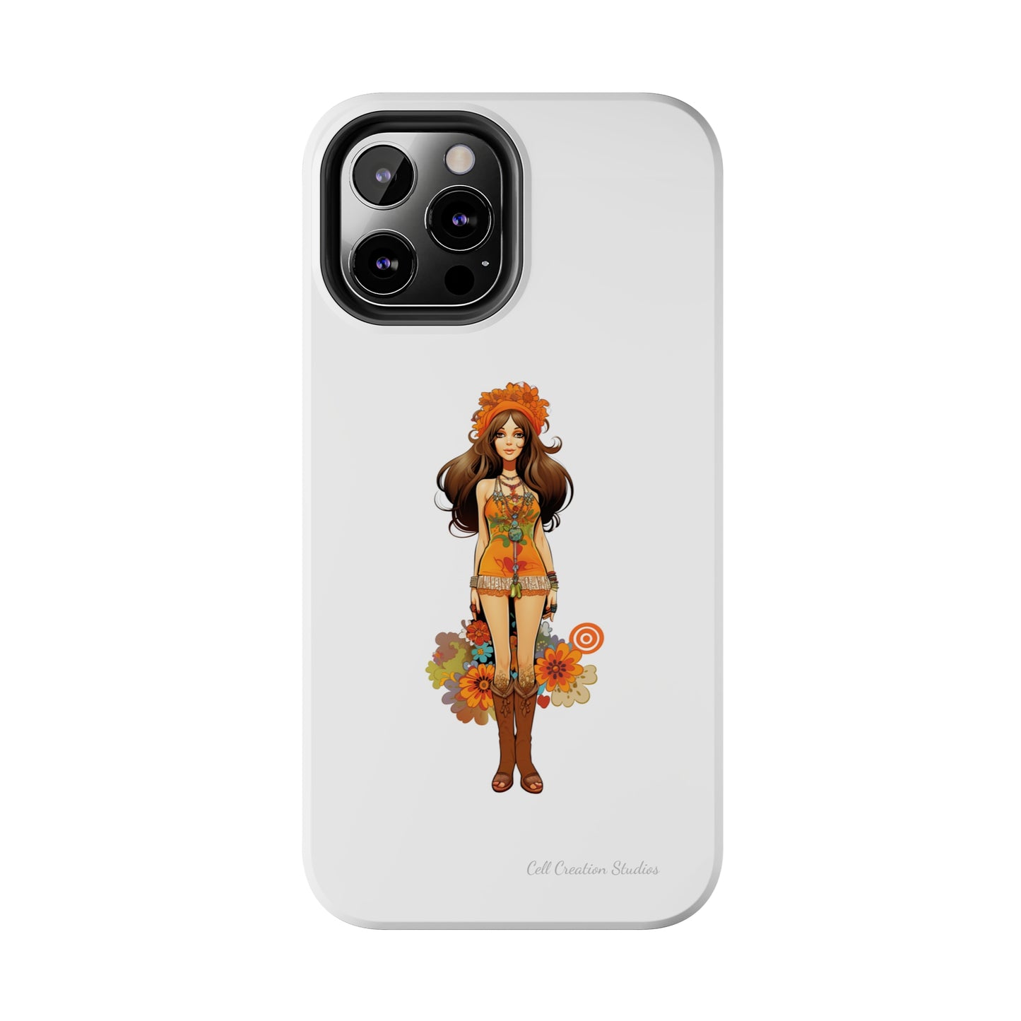 Introducing the "Groovy Hippie Chick" Cell Phone Case – Peace, Love, and Retro Style -Tough Phone Cases