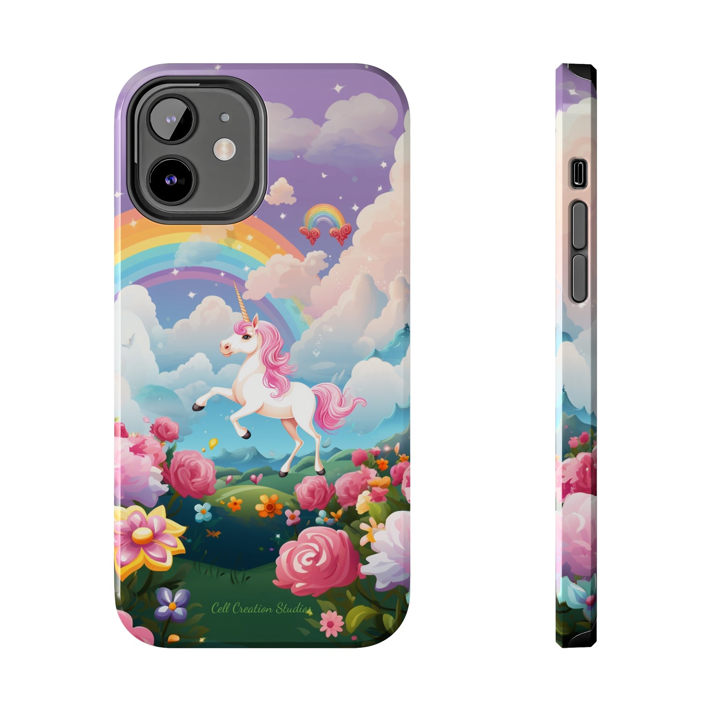 Introducing the "Floral Enchantment" Cell Phone Case – Embrace Your Imagination with a Unicorn in a Field of Flowers -Tough Phone Cases