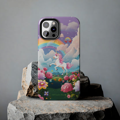 Introducing the "Floral Enchantment" Cell Phone Case – Embrace Your Imagination with a Unicorn in a Field of Flowers -Tough Phone Cases