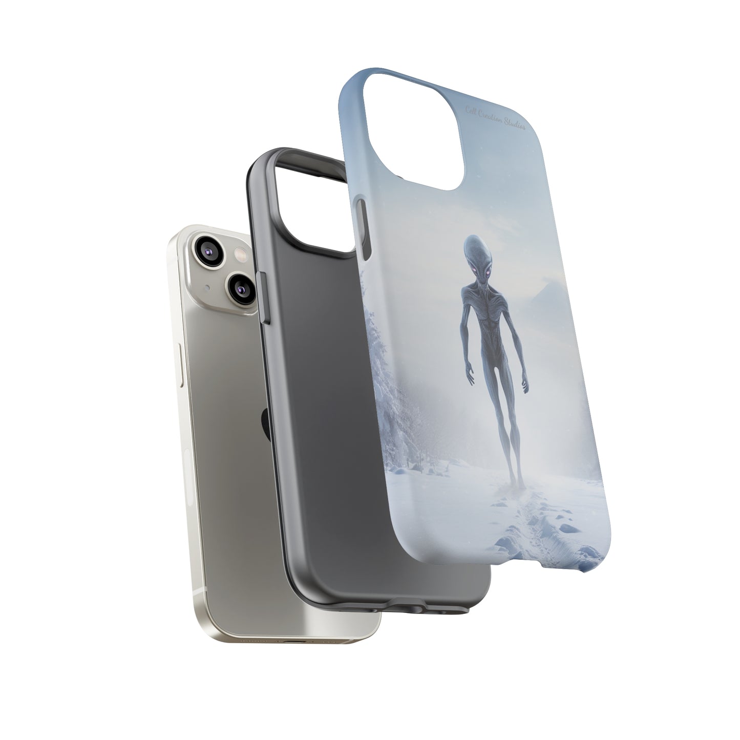 Introducing the "Frosty Extraterrestrial" Cell Phone Case – Embrace Alien Intrigue Amidst the Snowscape -Tough Cases