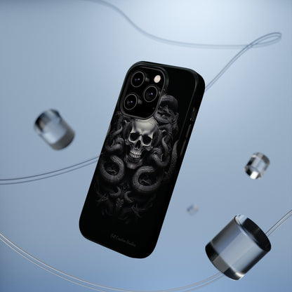 Introducing the "Monochrome Skull and Snakes" Cell Phone Case – A Bold Statement -MagSafe Tough Cases