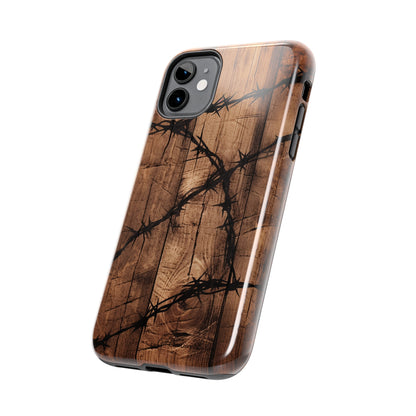 "Elegant Barb Wire on Wood" Embrace Rustic Style -Tough Phone Cases