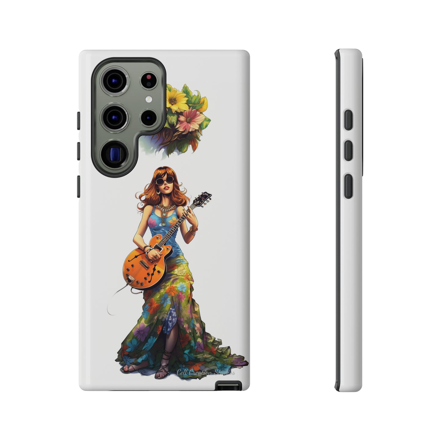 Introducing the "Hippie Chick Groove" Cell Phone Case – Retro Vibes and Musical Delight -Tough Cases