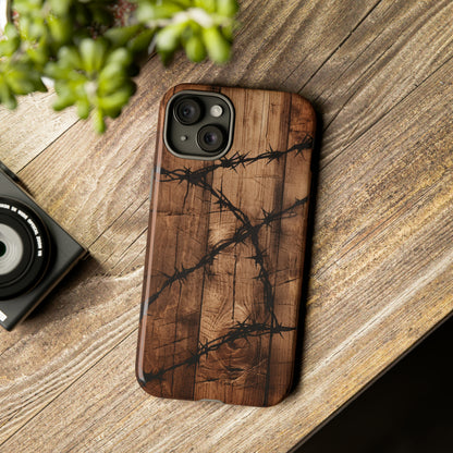 "Elegant Barb Wire on Wood" Embrace Rustic Style -Tough Phone Cases