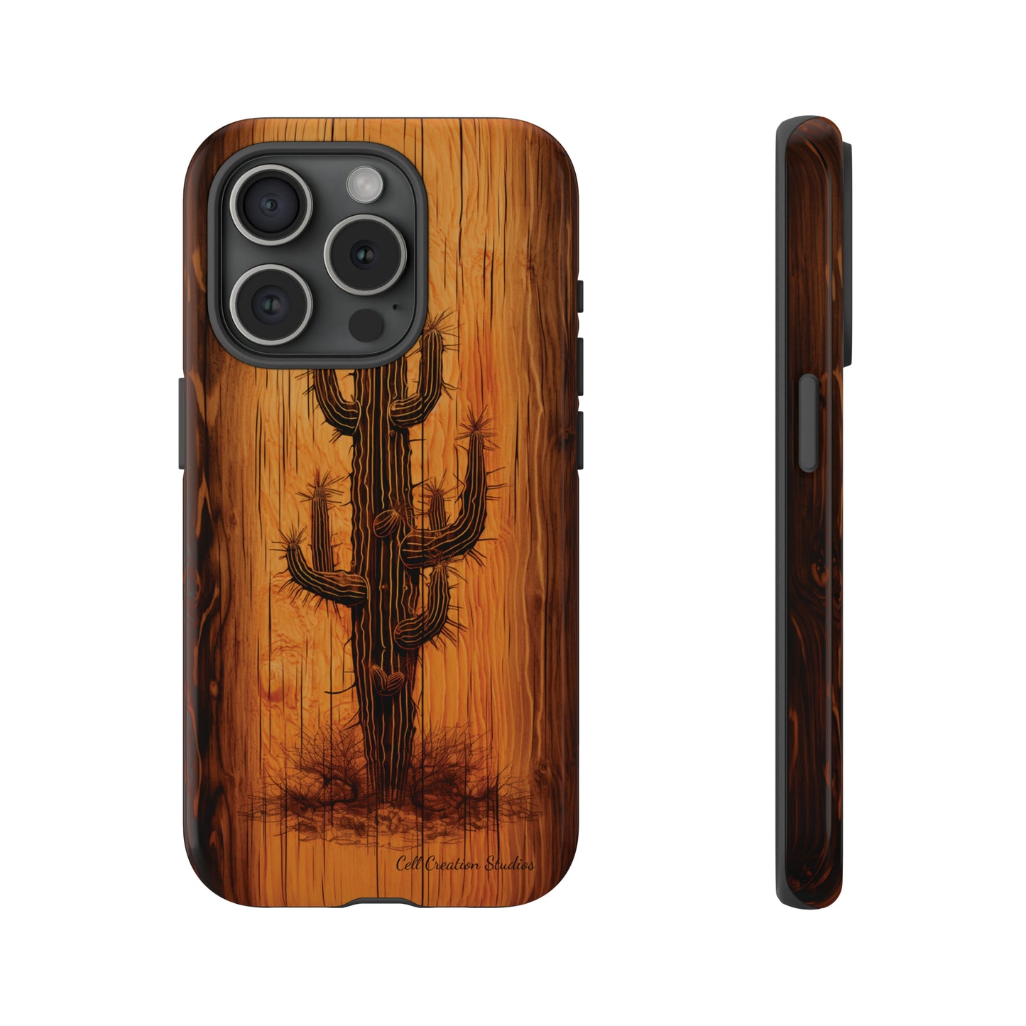 "Cactus Burnt Wood Phone Case" -Tough Cases