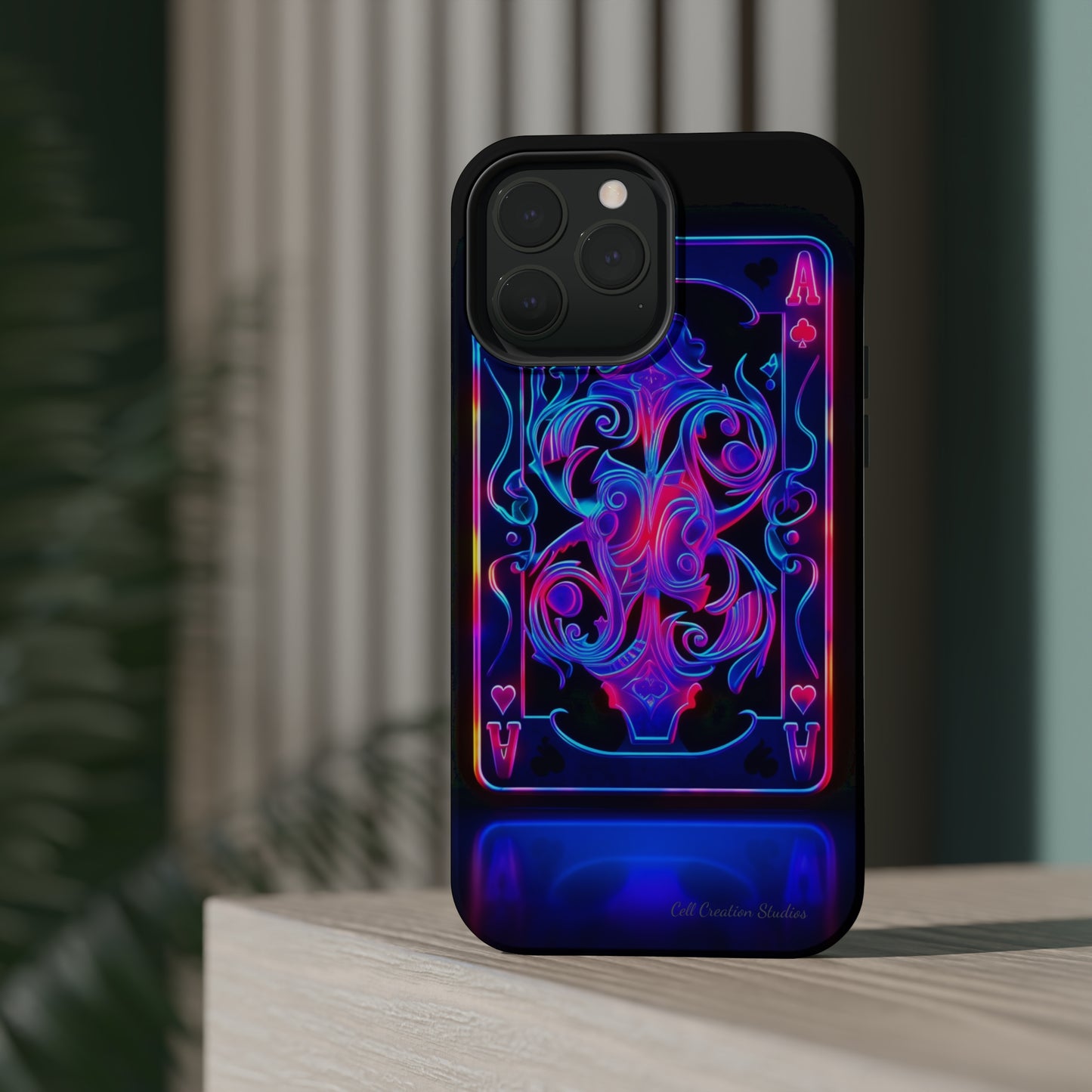 Introducing the "Neon Ace of Hearts" Cell Phone Case – Elevate Your Style with a Dazzling Card -MagSafe Tough Cases