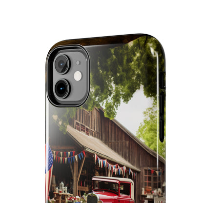 Introducing the "1930s Americana Revival" Cell Phone Case – Relive Vintage Charm with Classic Car, Barn, and the Stars and Stripes -Tough Phone Cases