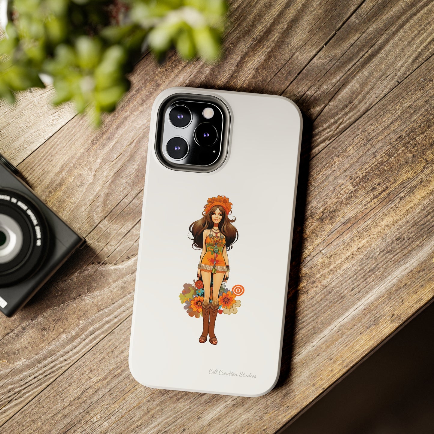 Introducing the "Groovy Hippie Chick" Cell Phone Case – Peace, Love, and Retro Style -Tough Phone Cases