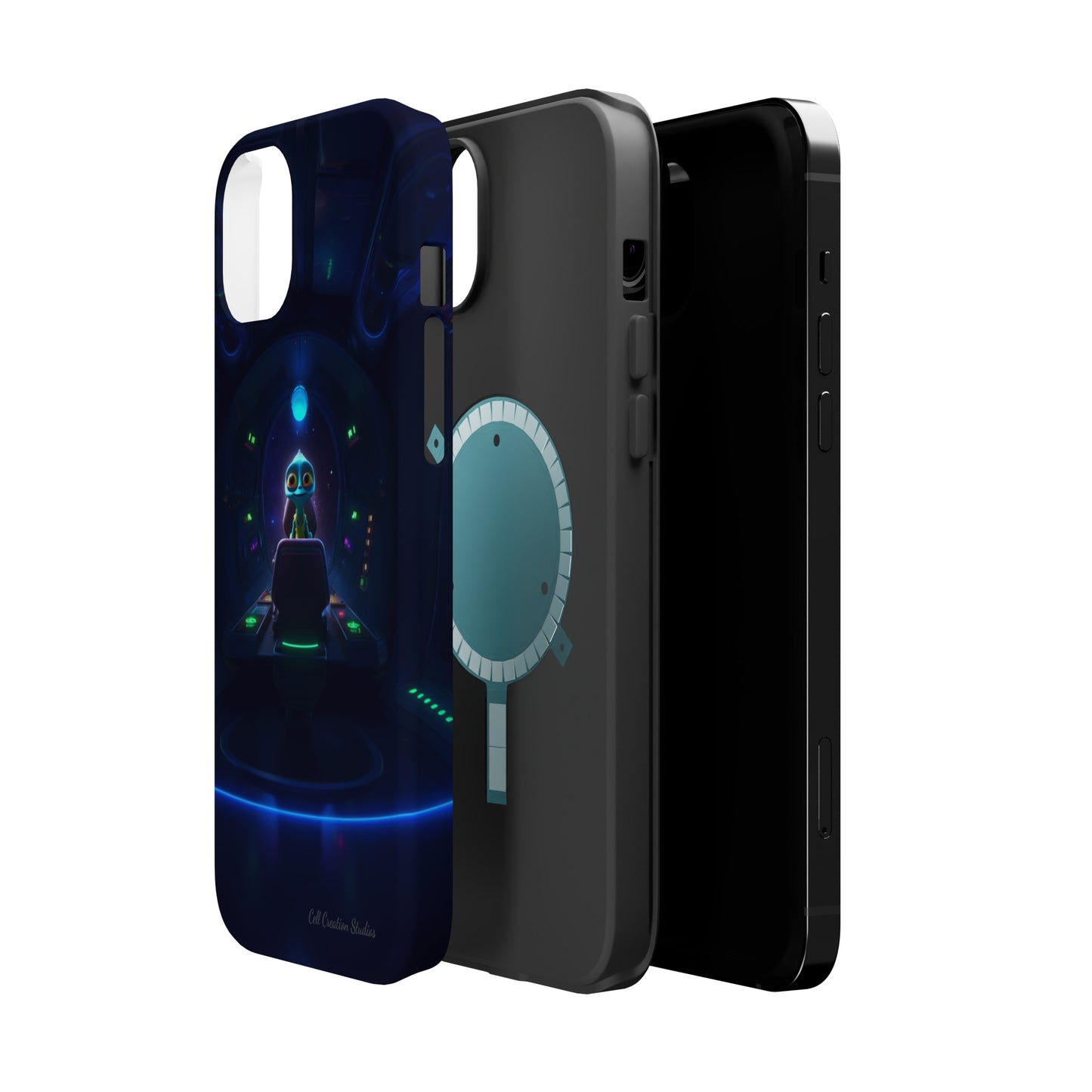 The "Galactic Buddy" Blue Alien Spaceship Phone Case -MagSafe Tough Cases