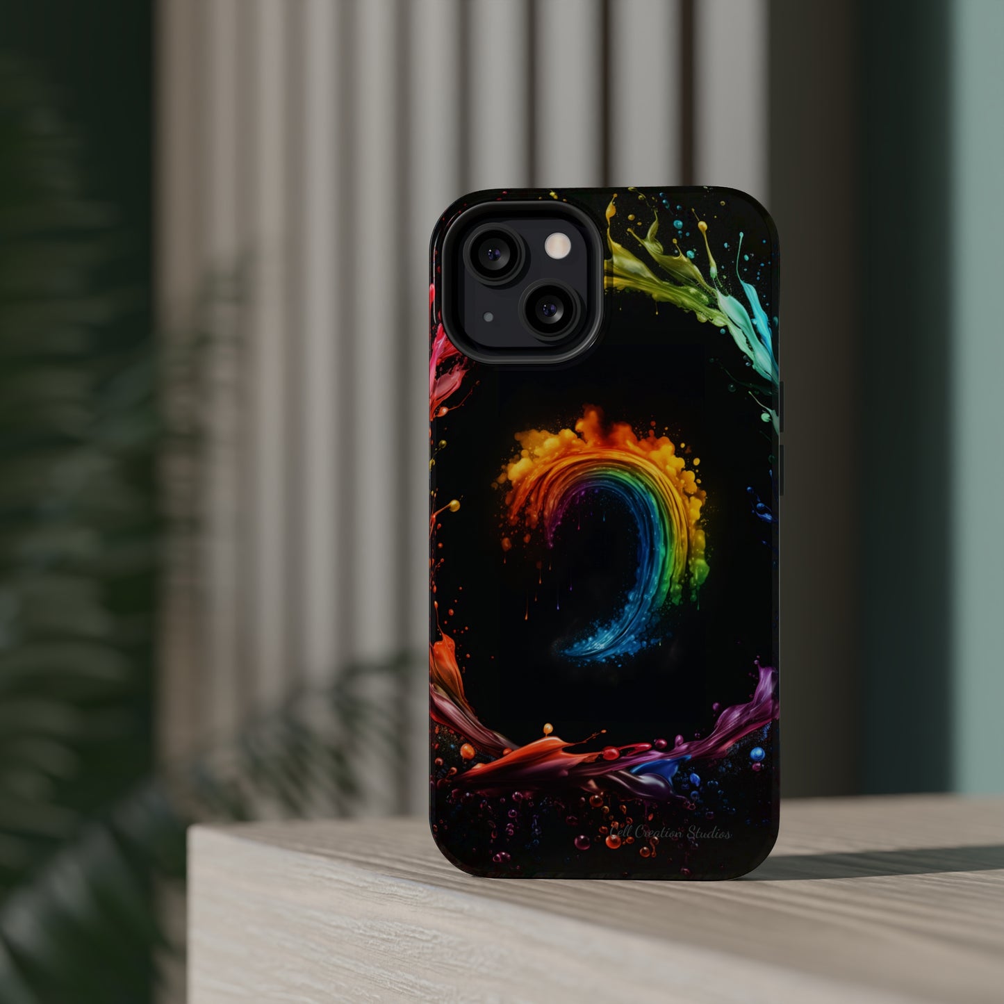 "Vibrant Swirls Painted on Black" Cell Phone Case -MagSafe Tough Cases