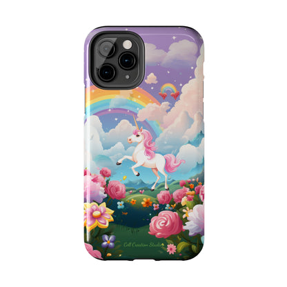 Introducing the "Floral Enchantment" Cell Phone Case – Embrace Your Imagination with a Unicorn in a Field of Flowers -Tough Phone Cases