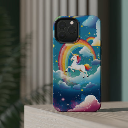 Introducing the "Rainbow Soar" Cell Phone Case – Embark on a Whimsical Journey with a Flying Unicorn -MagSafe Tough Cases