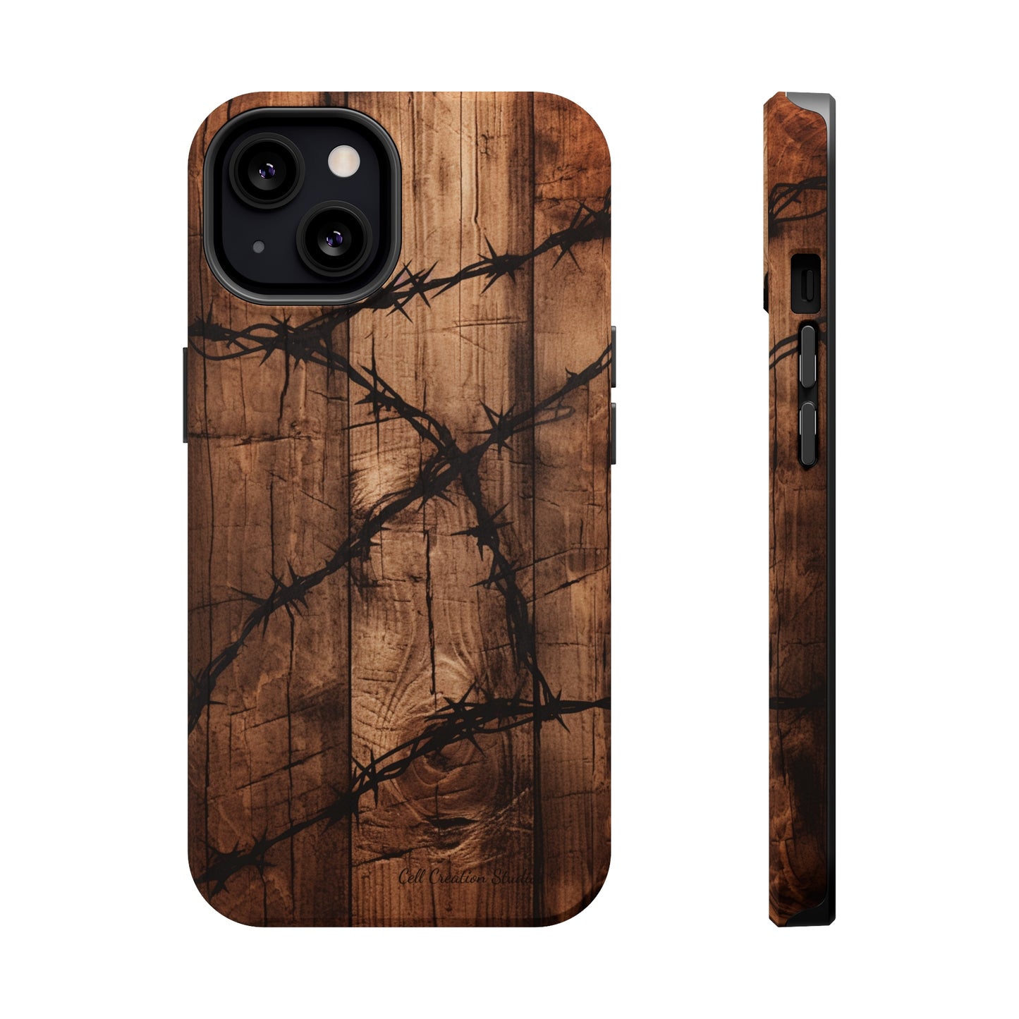 "Elegant Barb Wire on Wood" Embrace Rustic Style -MagSafe Tough Cases