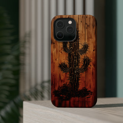 "Desert Vibes Cactus Burnt Wood Design" Phone Case -MagSafe Tough Cases