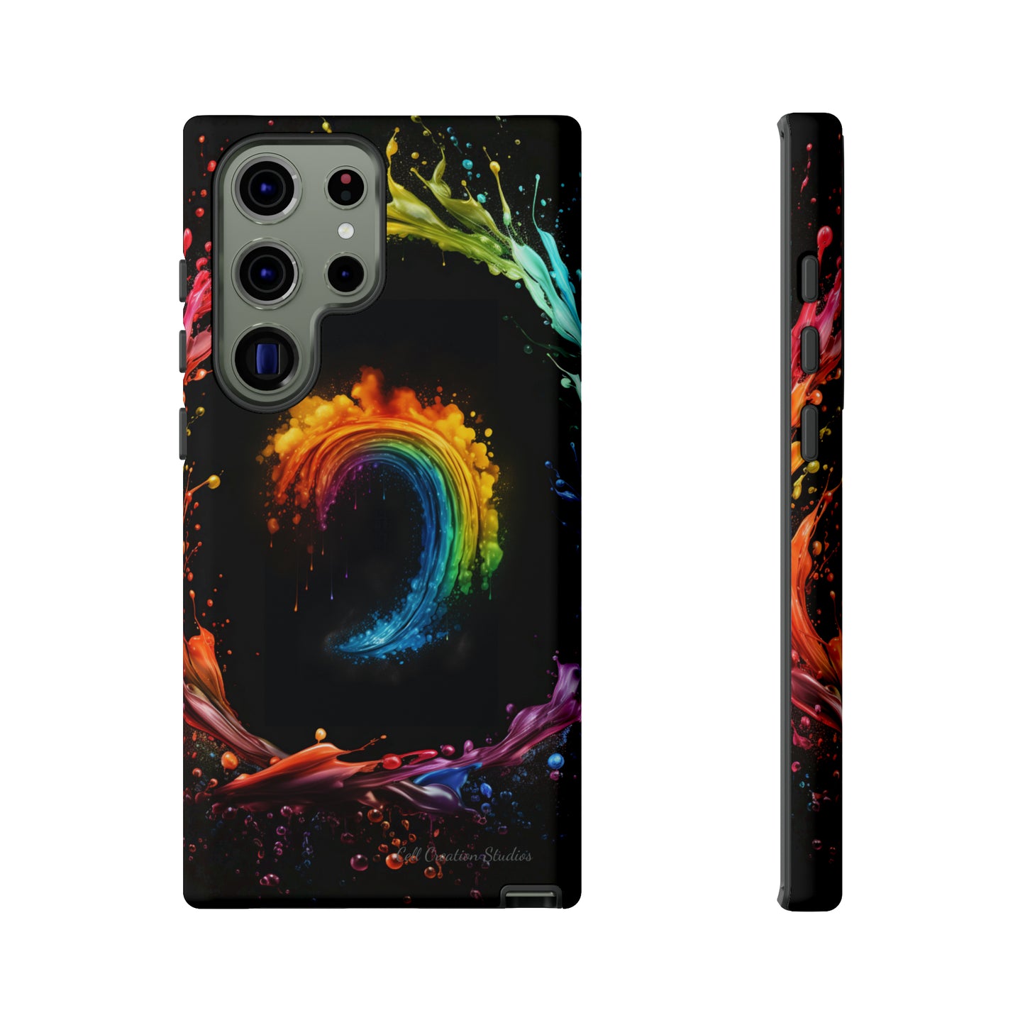 "Vibrant Swirls Painted on Black" Cell Phone Case -Tough Cases