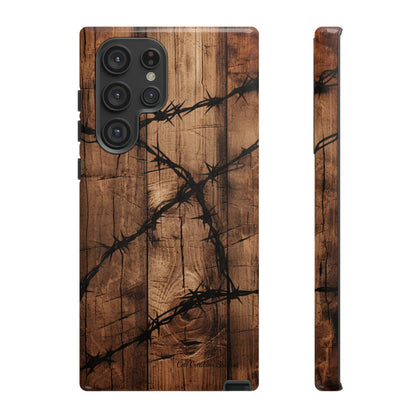 "Elegant Barb Wire on Wood" Embrace Rustic Style -Tough Phone Cases