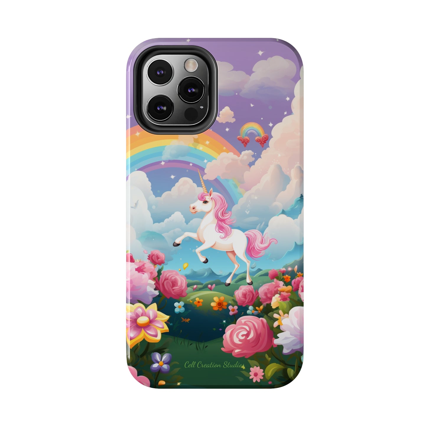 Introducing the "Floral Enchantment" Cell Phone Case – Embrace Your Imagination with a Unicorn in a Field of Flowers -Tough Phone Cases