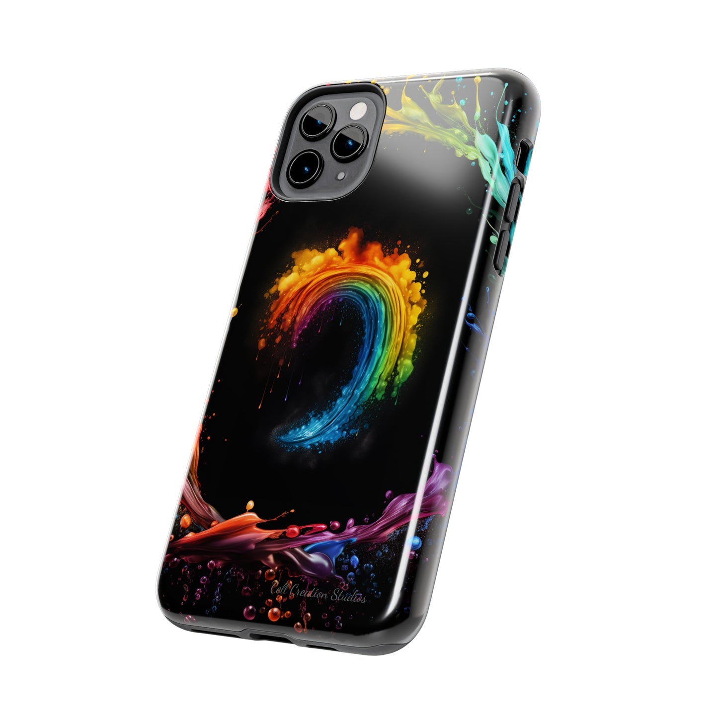 "Vibrant Swirls Painted on Black" Cell Phone Case -Tough Phone Cases