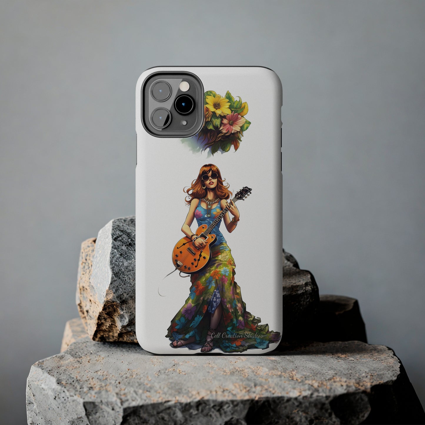 Introducing the "Hippie Chick Groove" Cell Phone Case – Retro Vibes and Musical Delight -Tough Phone Cases