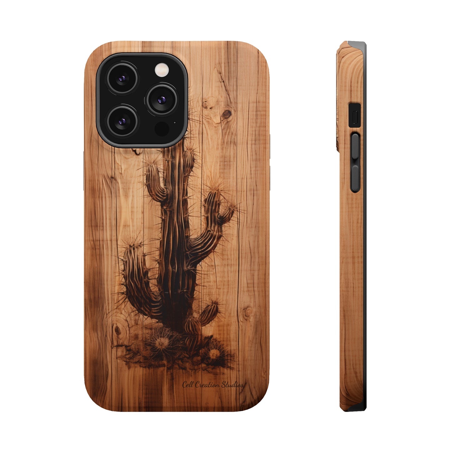 "Cactus Burnt Wood Design" Phone Case -MagSafe Tough Cases