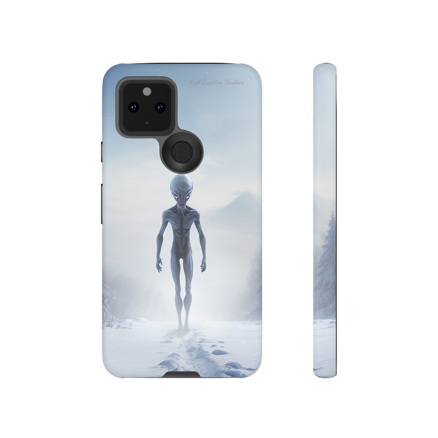 Introducing the "Frosty Extraterrestrial" Cell Phone Case – Embrace Alien Intrigue Amidst the Snowscape -Tough Cases