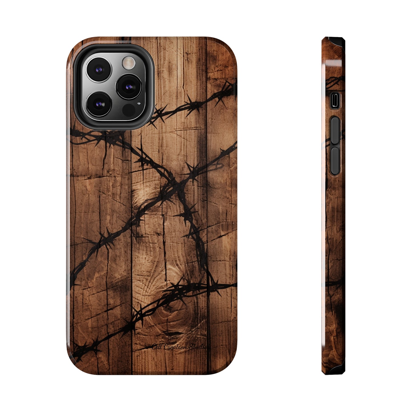 "Elegant Barb Wire on Wood" Embrace Rustic Style -Tough Phone Cases