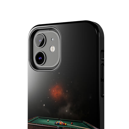 "Rack 'Em Up in Style: Pool Table-Themed Phone Case with Space Background" -Tough Phone Cases