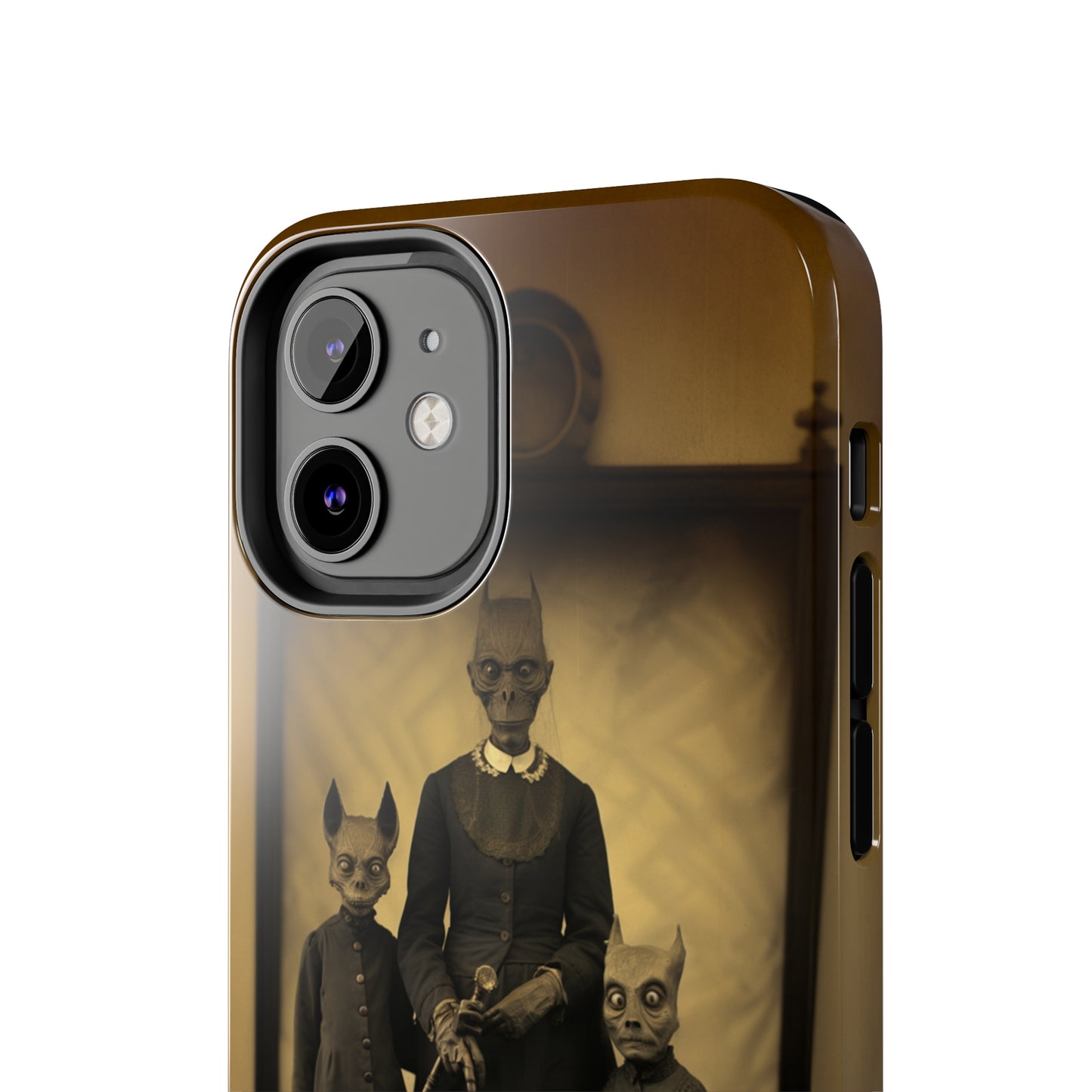 Introducing the "Vintage Odd Creatures" Cell Phone Case – Step into the Eerie Charm of a Haunting Family Portrait -Tough Phone Cases