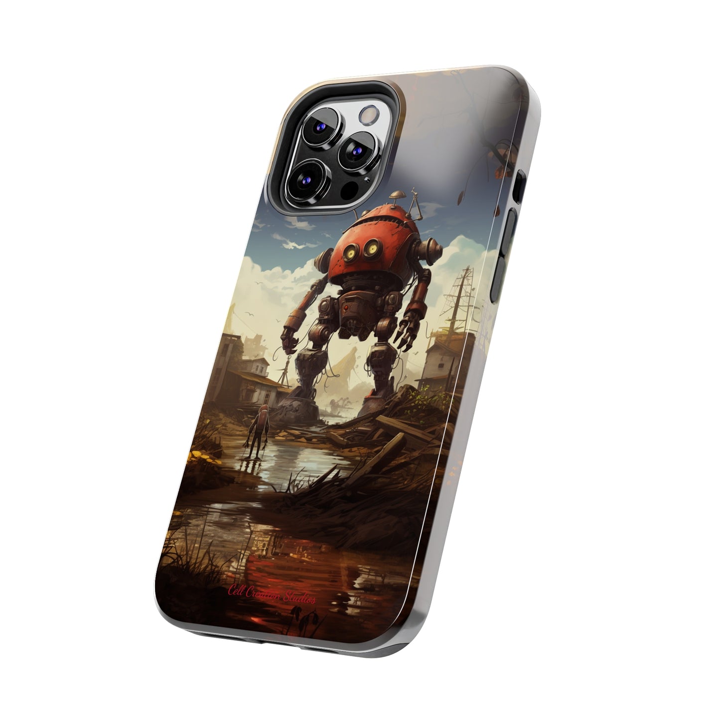 Introducing the "Urban Encounter" Cell Phone Case – Witness the Epic Convergence of Man and Giant Robot -Tough Phone Cases