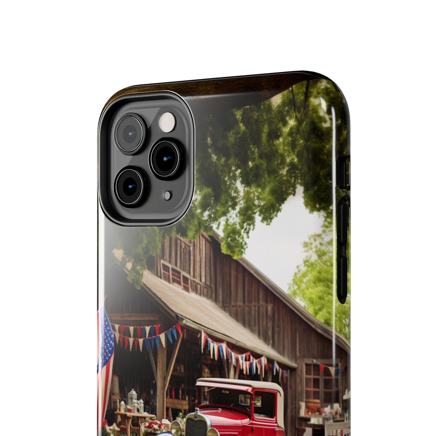 Introducing the "1930s Americana Revival" Cell Phone Case – Relive Vintage Charm with Classic Car, Barn, and the Stars and Stripes -Tough Phone Cases