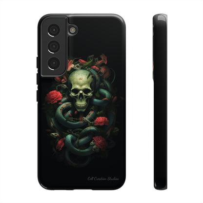 Introducing the "Serpentine Elegance" Cell Phone Case: Where Skulls and Snakes Intertwine -Tough Cases