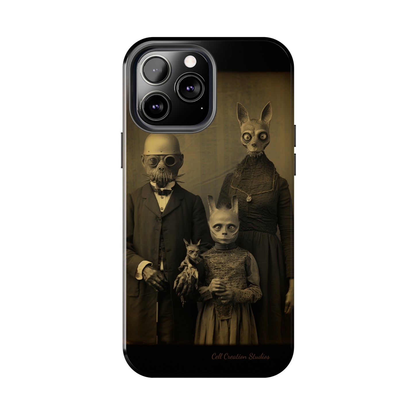 Introducing the "Vintage Odd Creatures" Cell Phone Case – Step into the Eerie Charm of a Haunting Family Portrait -Tough Phone Cases